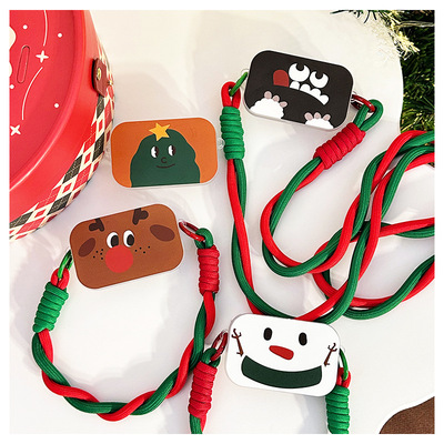 雪人圣诞款翻盖镜面手机背夹补妆镜手提绳支架防丢斜挎便携通用款