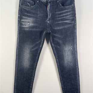 6059新款潮男枫叶刺绣磨破洞补丁油漆修身百搭小脚黑色D2牛仔裤男