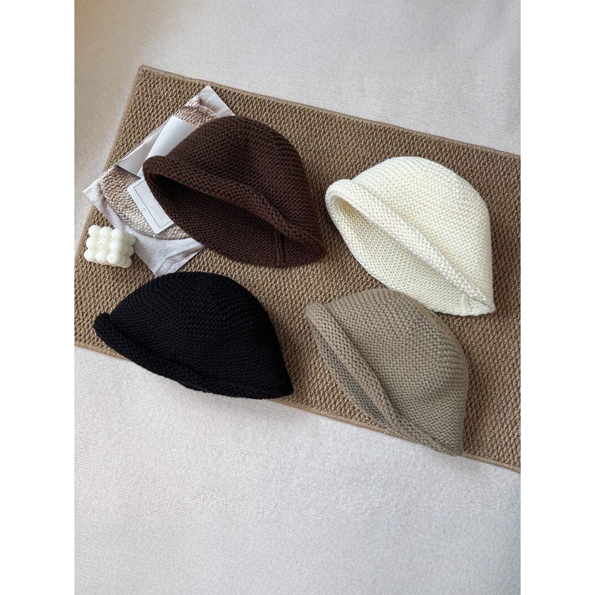 日系纯色卷边针织渔夫帽子女秋冬季新款文艺百搭气质显脸小盆帽潮