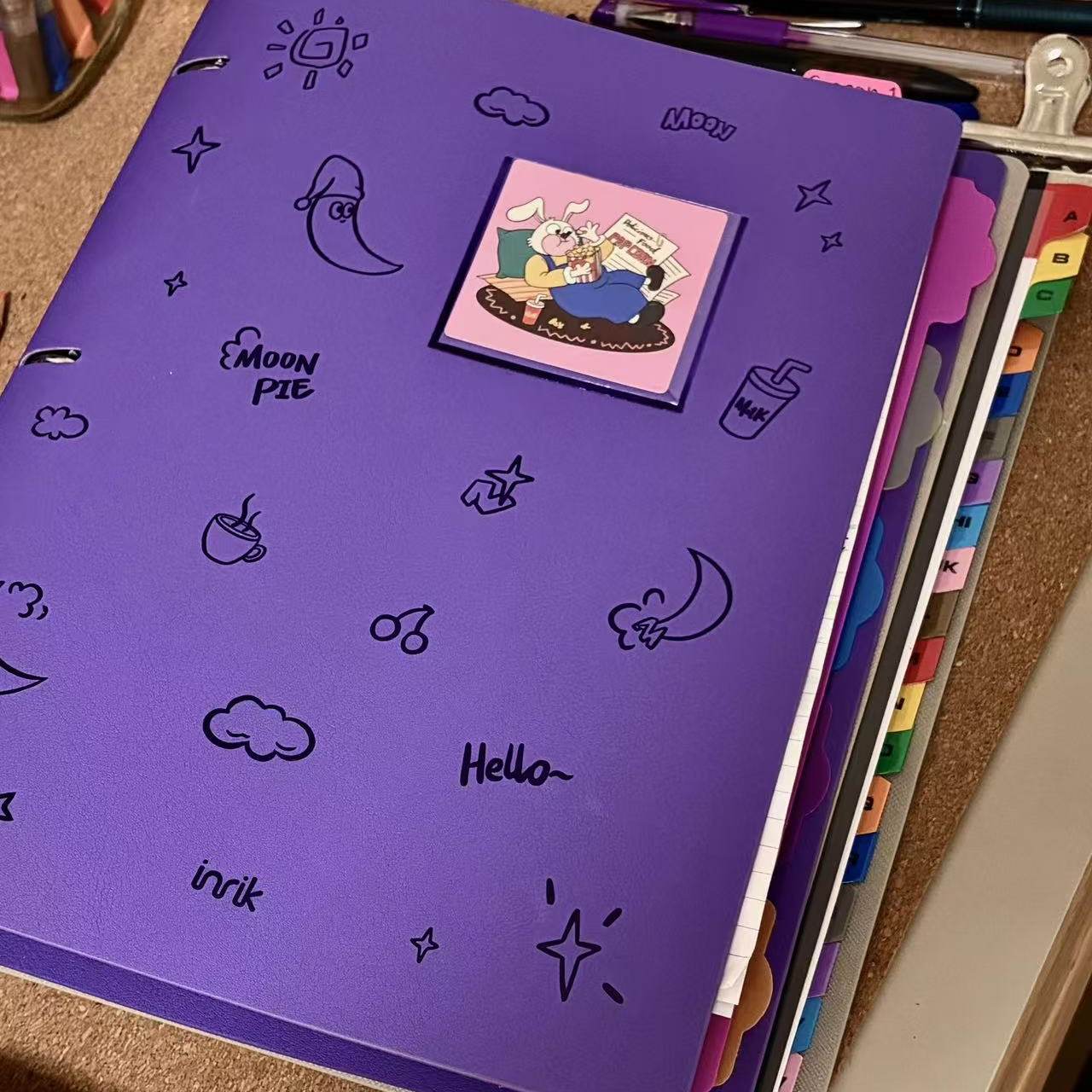inrik插画软皮A4活页夹3孔文件夹本学生收纳夹可拆卸笔记本记事本