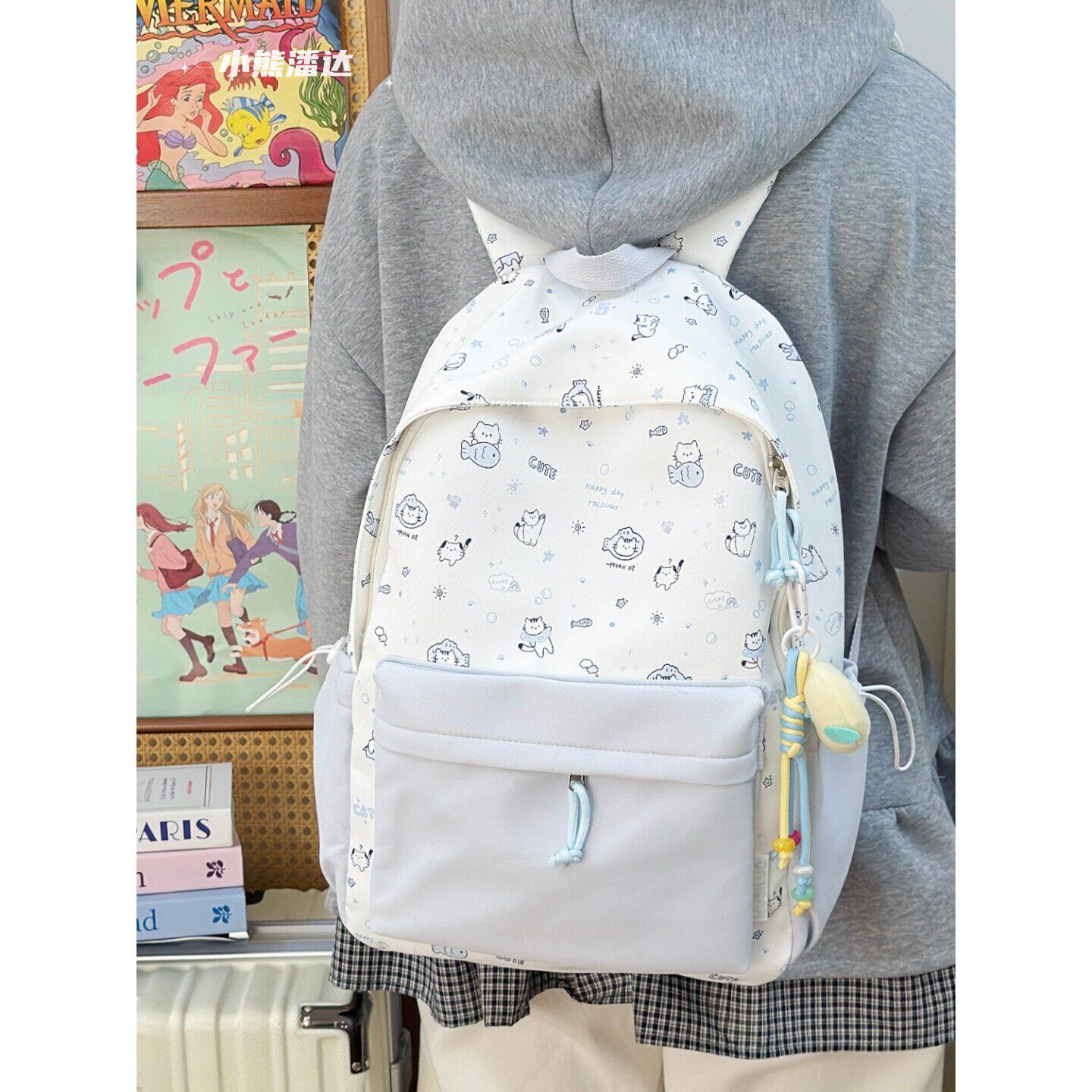 学院风可爱书包初中女生休闲高颜值双肩包小学生女孩卡通轻便背包