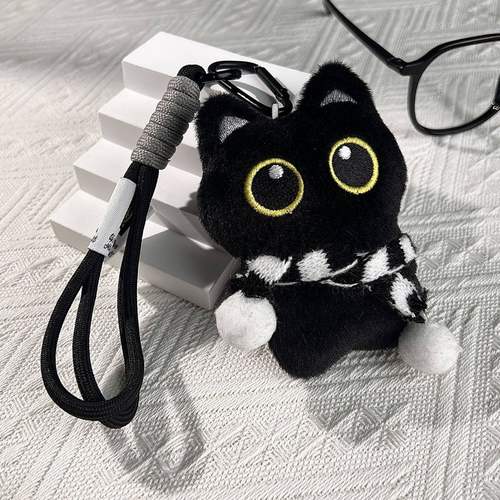 可爱小黑猫书包包挂件毛绒公仔学生玩偶汽车钥匙扣挂饰品链送礼物