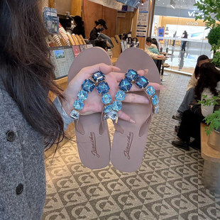 绝美水钻厚底拖鞋女夏季外穿新款时尚海边沙滩度假防滑增高人字拖