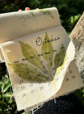 植物敲拓染日历挂画diy材料包花草树叶拓印空白帆布挂历非遗手工