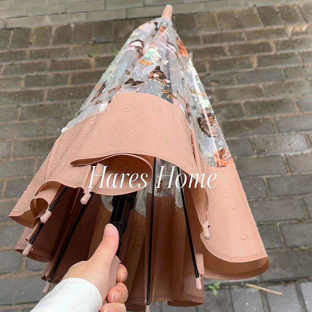 复古油画猫咪透明伞弯柄长柄伞半自动晴雨两用加厚抗风学生高颜值