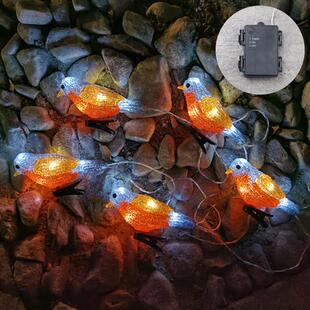 LED亚克力小鸟防水电池盒装饰灯草坪灯别墅园区挂树节日动物彩灯