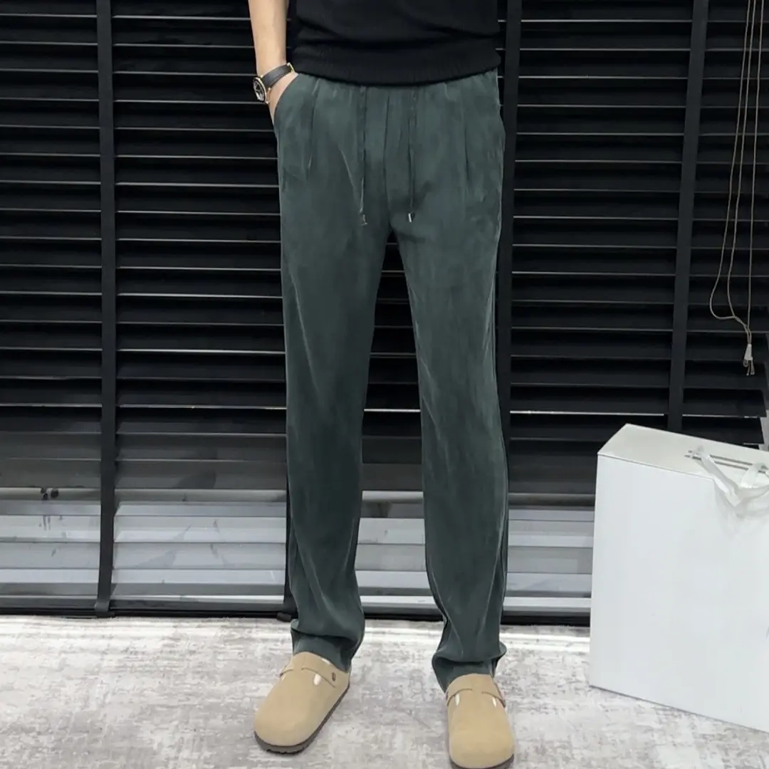 2025夏季高级感霜感铜氨丝面膜直筒运动休闲裤男士宽松轻奢长裤子