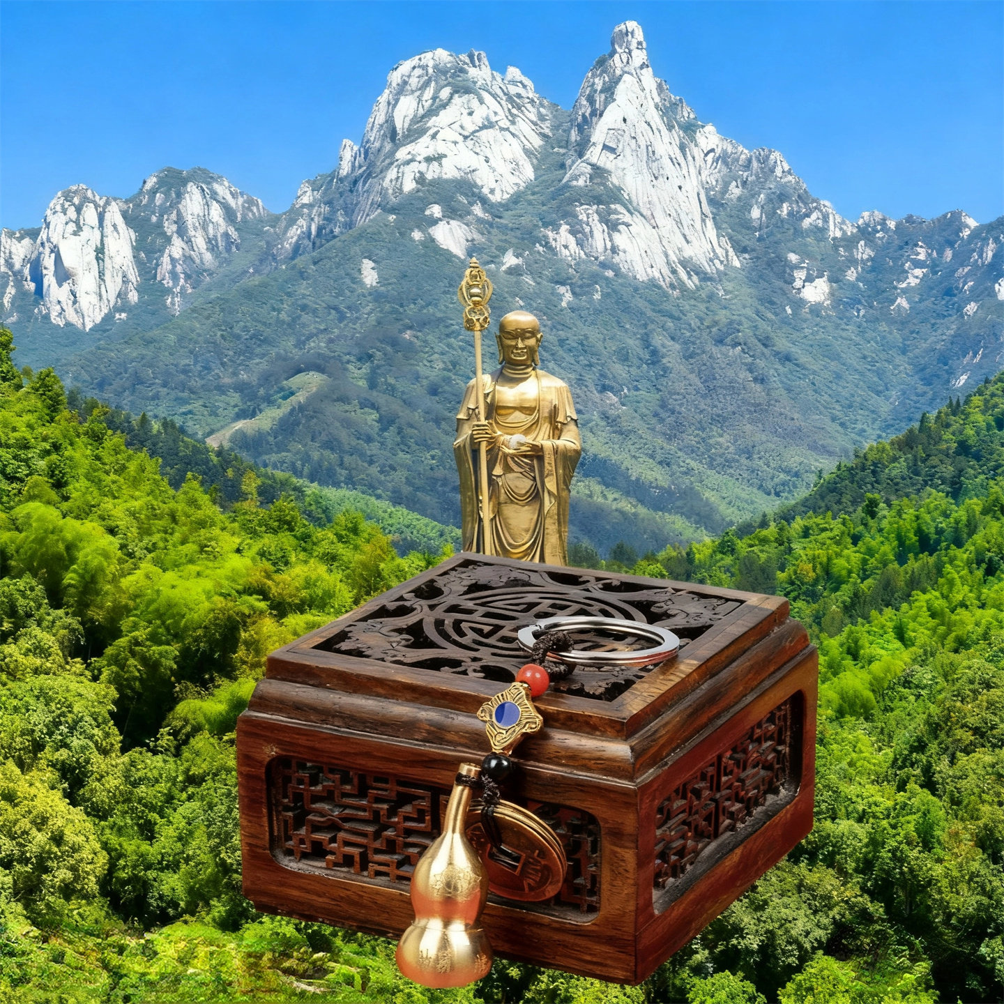 九华山黄铜葫芦钥匙扣挂件