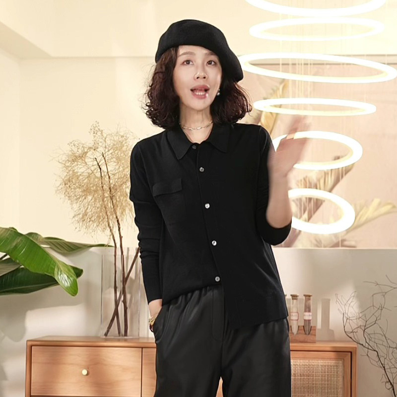 库茵 叭哒不惑 入微 扬子纱羊毛宽松时尚百搭单排扣针织衫