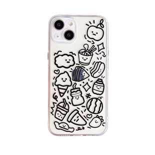 纯色简约线条表情适用苹果14plus手机壳彩色12promax透明软16max防摔壳15情侣女8plus外壳7男13mini新款se3/6