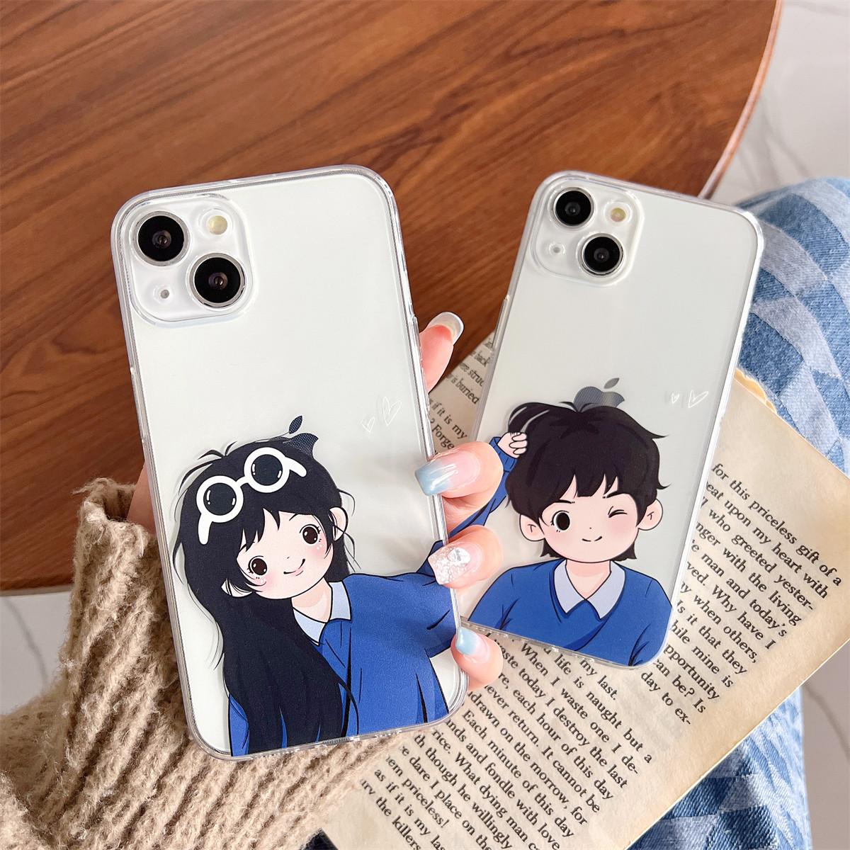可爱揪头发男女孩适用iphone14手机壳苹果13新款12透明11全包硅胶软15/16max防摔保护套6s情侣8/7/14plus恩爱