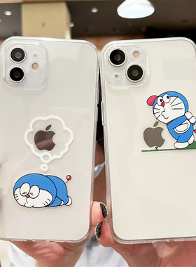 创意卡通哆啦A梦适用苹果13手机壳iPhone11promax透明女16max/15防摔壳8plus/6s新款se3/12mini叮当猫硅胶14p