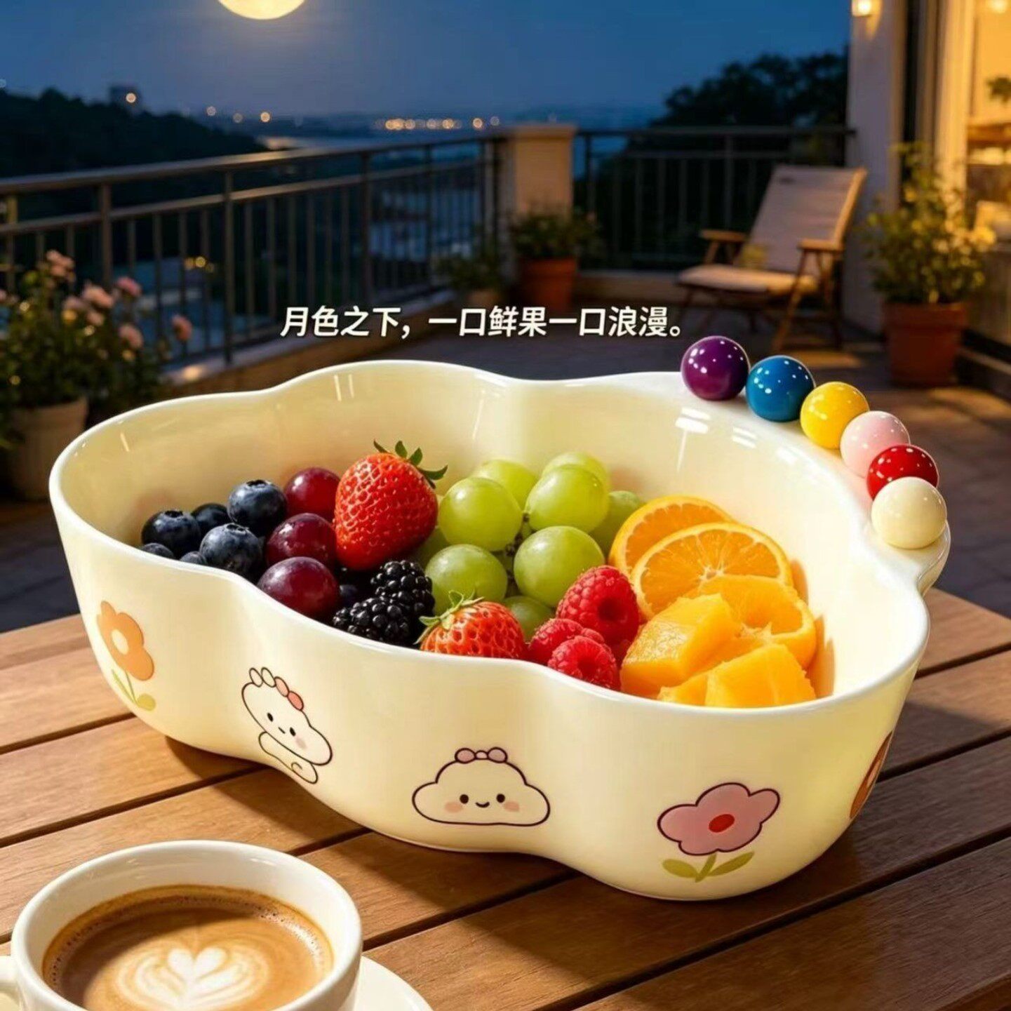 高颜值水果盘云朵新款沙拉碗家居精致塑料材质水果盘水果碗带叉子