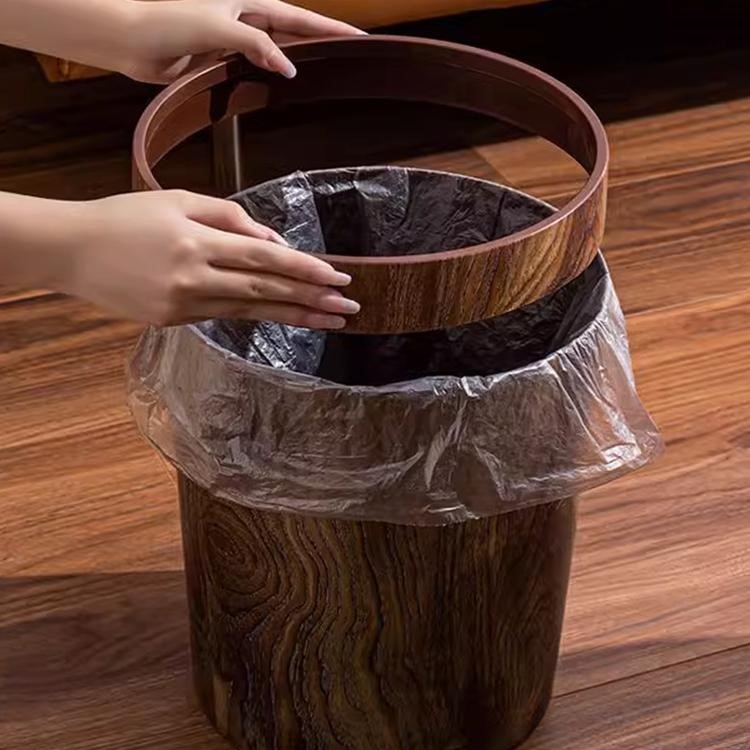 仿木纹垃圾桶家用客厅卧室办公室新中式复古轻奢大容量商用高颜值