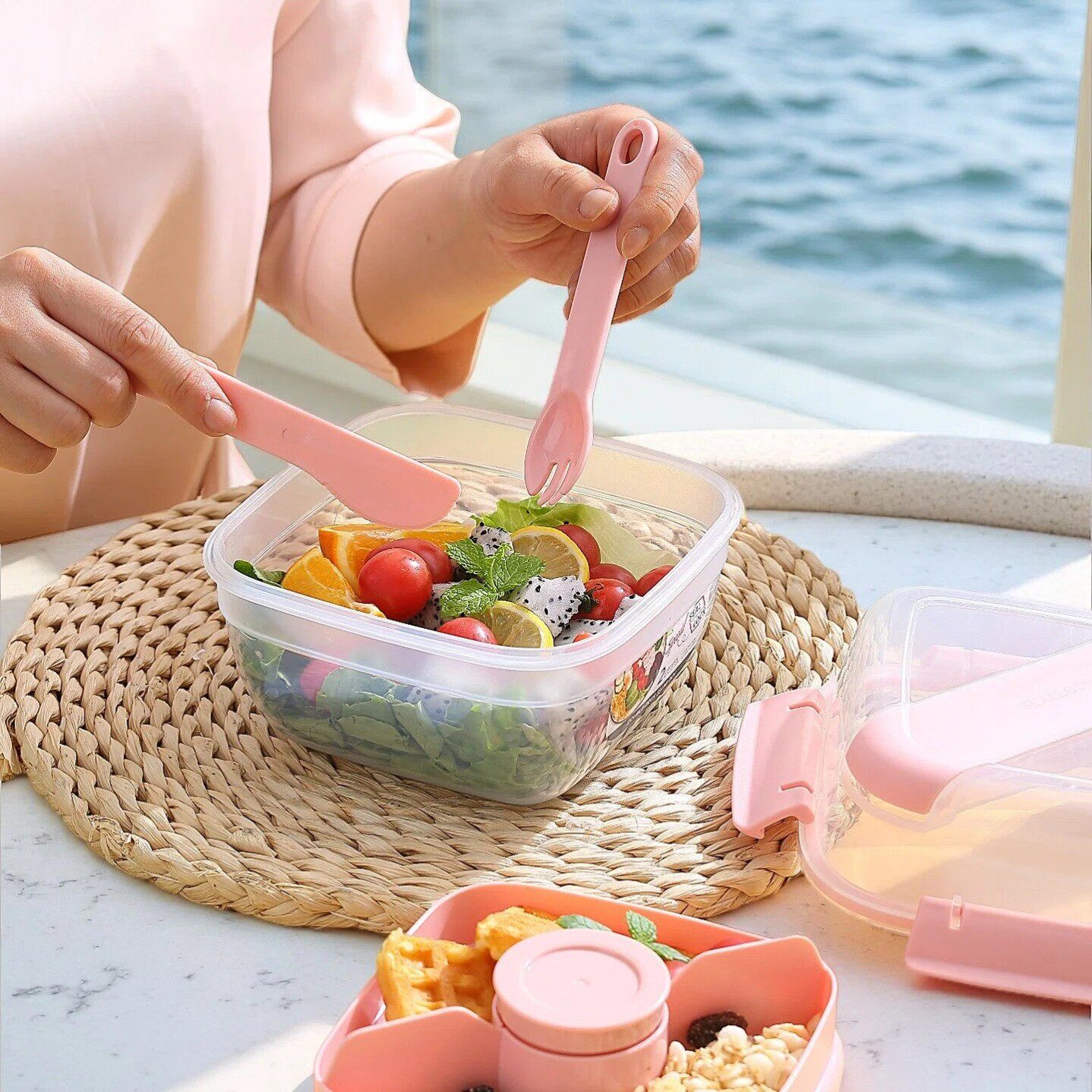 蔬菜沙拉便当盒可微波炉轻食减脂便携大容量保鲜盒野餐盒沙拉盒杯