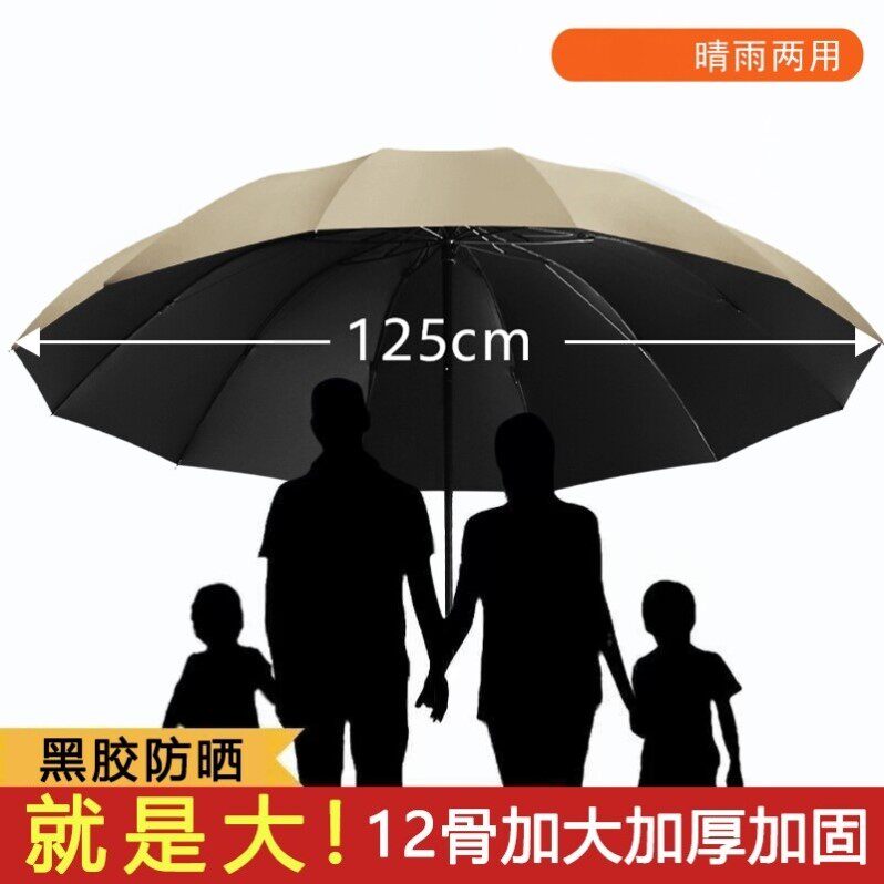 十二骨手动超大号雨伞男加固折叠伞三人伞晴雨两用防晒伞太阳伞女