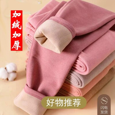加绒加厚保暖裤内穿秋冬季加肥大码保暖裤斤羊羔绒高腰秋裤女