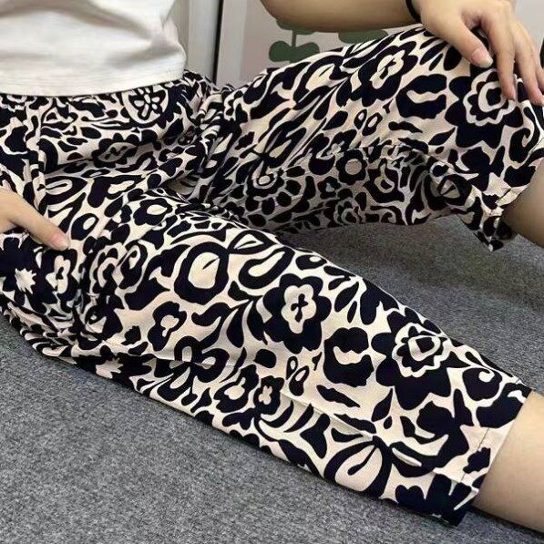 百搭春夏季女士棉绸裤子七分睡裤家居裤大码宽松薄款绵绸休闲裤子