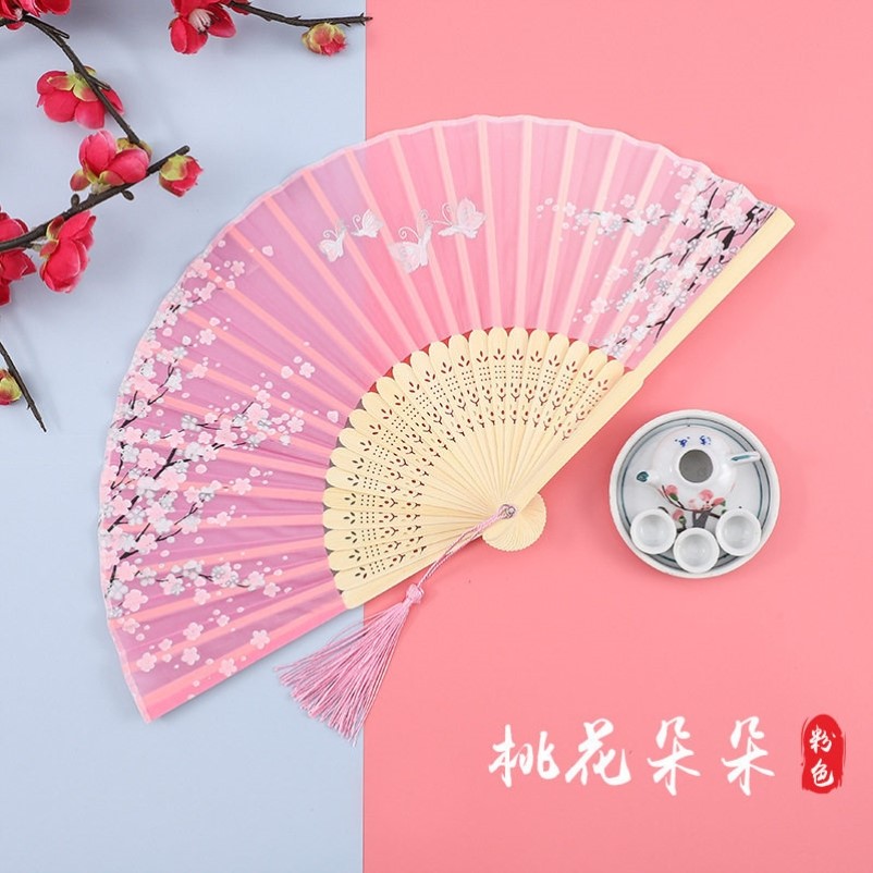 滦达旦戏曲古典舞表演t中国风桃花走纸扇子花古风儿童黑色折扇00