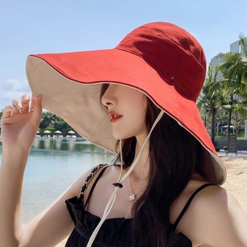 长款大檐黑胶渔夫帽遮脸防晒帽子女夏防紫外线遮阳帽可折叠太阳帽