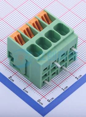 弹簧式接线端子KF207RA-6.35-4P 弯插,P=6.35mm 1x4P 绿色