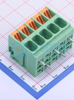 弹簧式接线端子KF207RB-6.35-5P 弯插,P=6.35mm 1x5P 绿色