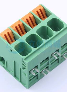 弹簧式接线端子KF207RB-10.16-4P 弯插,P=10.16mm 1x4P 绿色