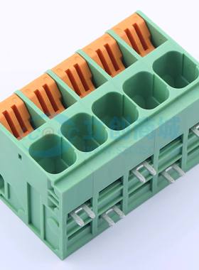 弹簧式接线端子KF207RB-10.16-5P 弯插,P=10.16mm 1x5P 绿色