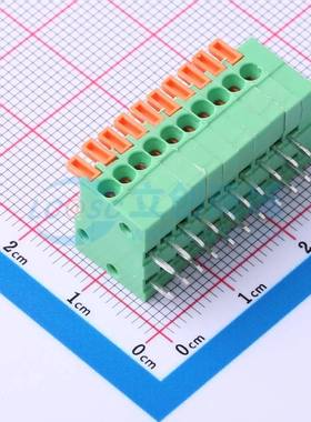 弹簧式接线端子DB141R-2.54-10P-GN 弯插,P=2.54mm 1x10P 绿色