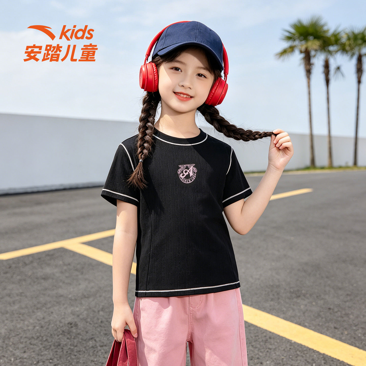 安踏儿童夏季新品女大童T恤短袖半袖时尚百搭IP桑原麻衣校园穿搭