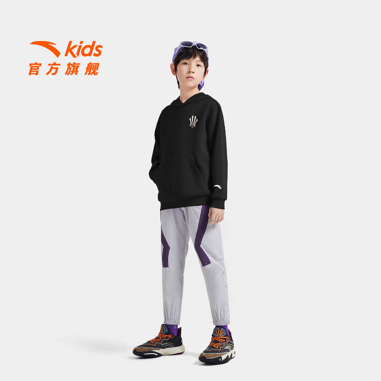 欧文系列安踏儿童男童连帽套头衫2025秋新款舒适中大童运动卫衣D