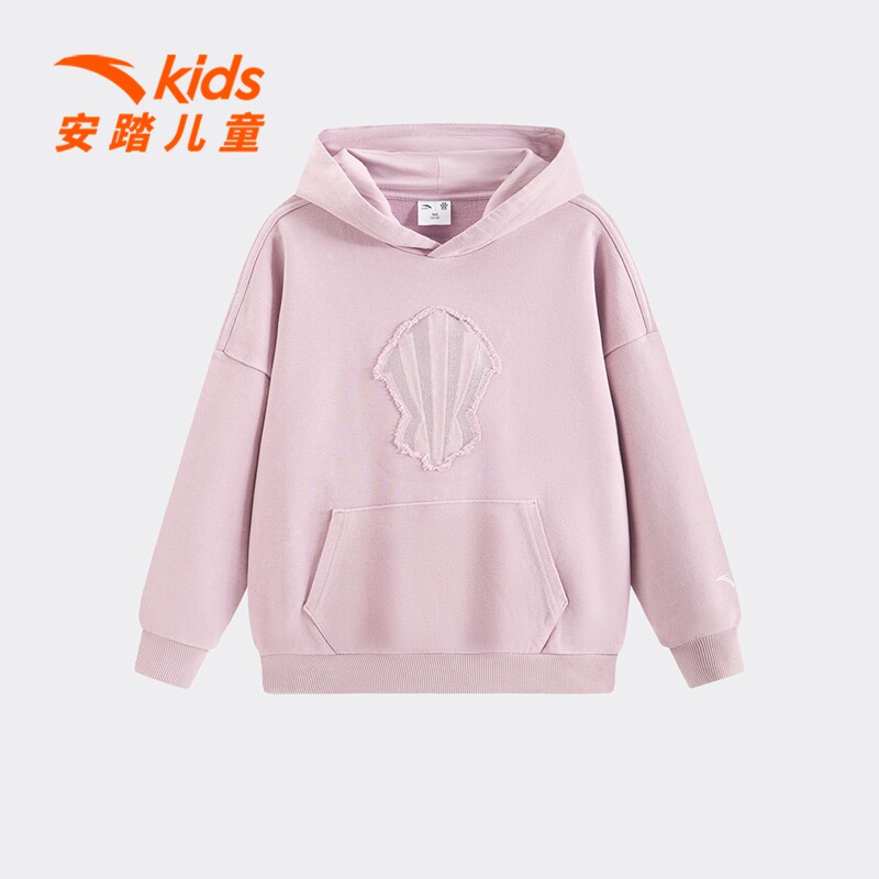 欧文系列安踏儿童男童连帽套头衫2026年春季新款亲肤中大童卫衣