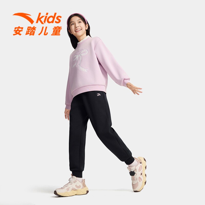 安踏儿童卫衣女大童装密暖绒秋冬季新品时尚印花潮流