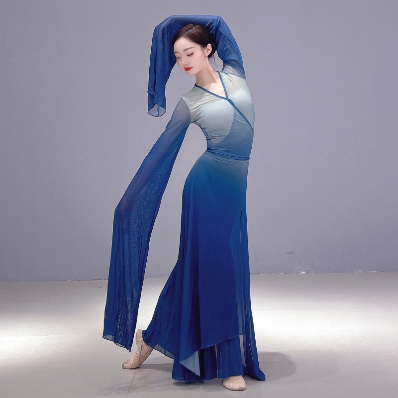 汉唐甩袖古典舞舞蹈服只此青绿