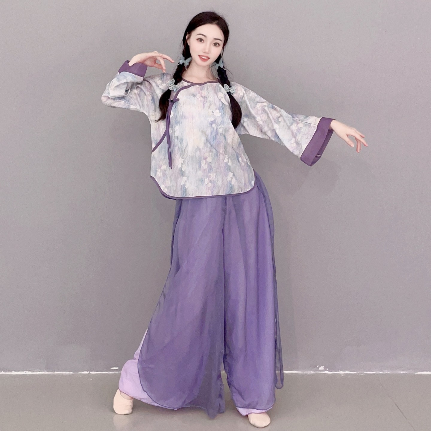 半朵悠莲新国风舞古典舞印花上衣紫气舞裤日常客穿演出舞蹈服套装,运动/瑜伽/健身/球迷用品,古典舞服,淘宝优惠券,粉丝福利购,淘宝优惠卷