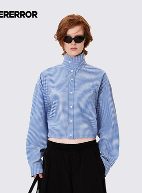 ADERERROR 23FW Artu 衬衫秋季新品立领宽松款细格纹长袖衬衣