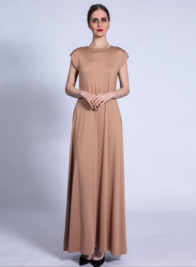 新款春夏长裙民族纯色打底裙基本无袖连衣裙Muslim Woman Abay