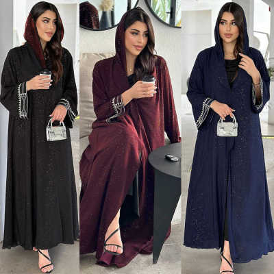 刺绣及脚踝开衫长袍Open Dubai Women Kimono Robe