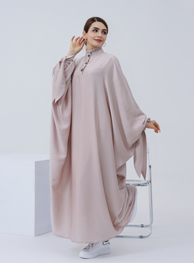 迪拜土耳其大摆纯色长袍连衣裙women robee musli dress push siz