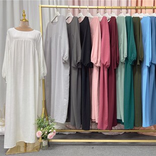 马来西亚埃及风妇女服饰白袍薄宽松新疆长衫连衣裙夏季阿拉伯长袍