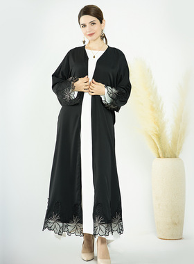 中东土耳其迪拜蕾丝镶边开衫连衣裙baya Long Dresses Women Isla