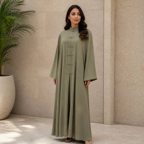 复古盘扣聚会立领长袍子民族连衣裙dress musli robe women party