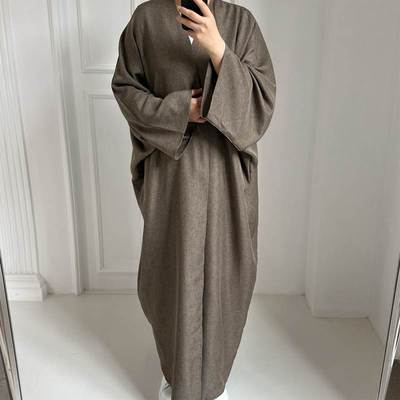 Open Abaky Dubai Women Kimono 马来民族棉麻长袍开衫女