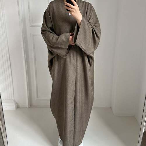 Open Abaky Dubai Women Kimono 马来民族棉麻长袍开衫女