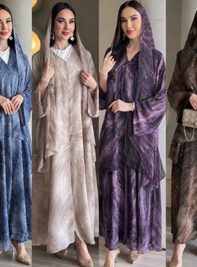 新款中东印花头巾长袍连衣裙套装Printed robe and headscarf set