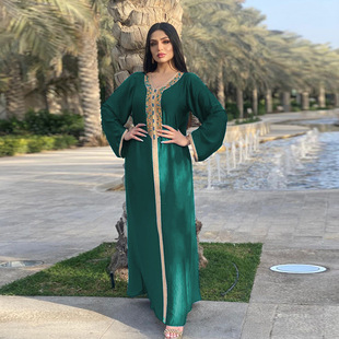 女装连衣裙烫钻花边迪拜穆斯长袍muslim dress robe women Dubai