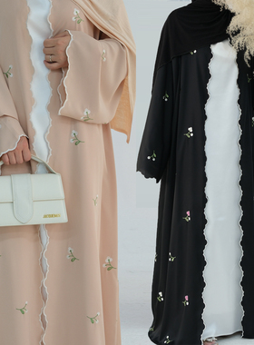 阿拉伯印尼服饰中东花朵刺绣开衫长袍女 Open Arab Kimono Women