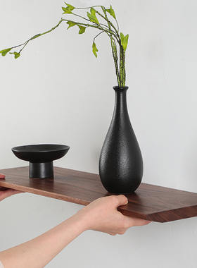 黑胡桃实木墙上一字隔板置物架客厅电视墙面摆件收纳隔板定制尺寸