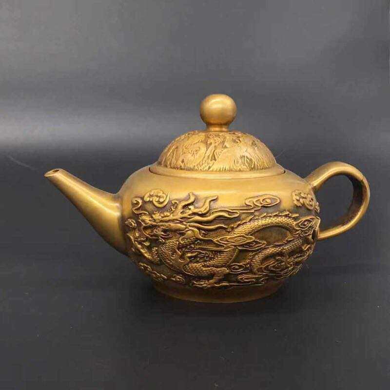 古玩铜器黄铜龙凤壶纯铜酒壶水壶老铜壶乾隆年制仿古精工家居装饰