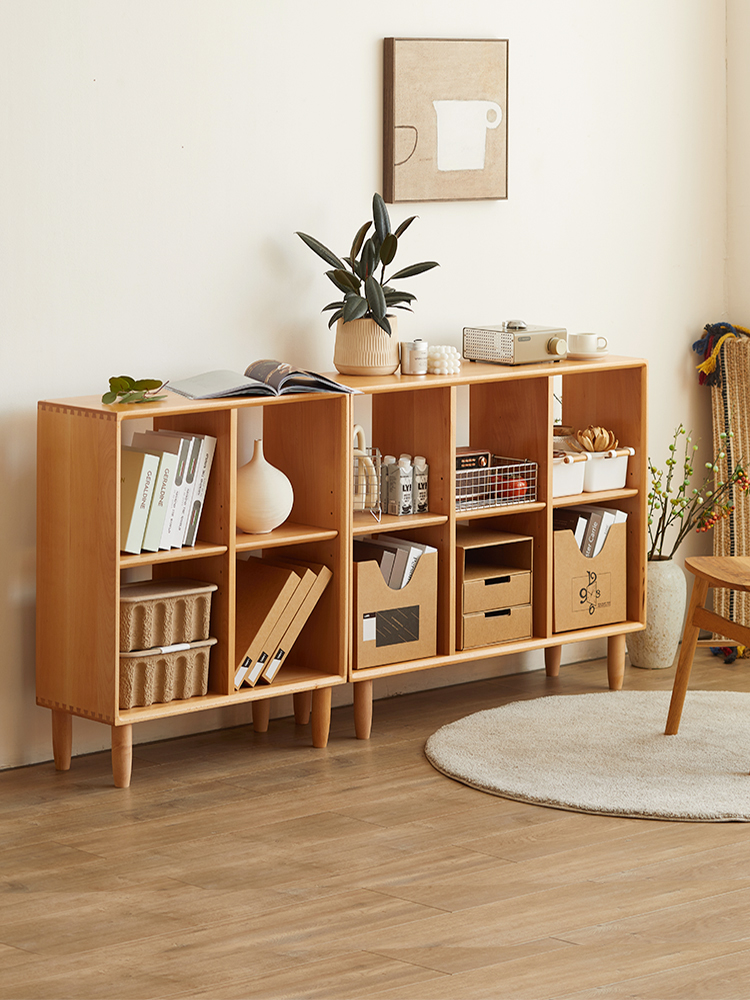 盼居实木书柜格子柜自由组合落地客厅书架收纳柜日式九宫格杂志柜